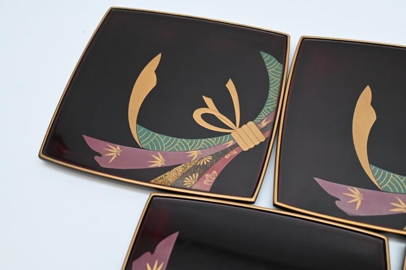 Amazon.co.jp: 輪島塗 稲忠漆芸堂 木皿 □ 金縁 銘々皿 熨斗 のし高金